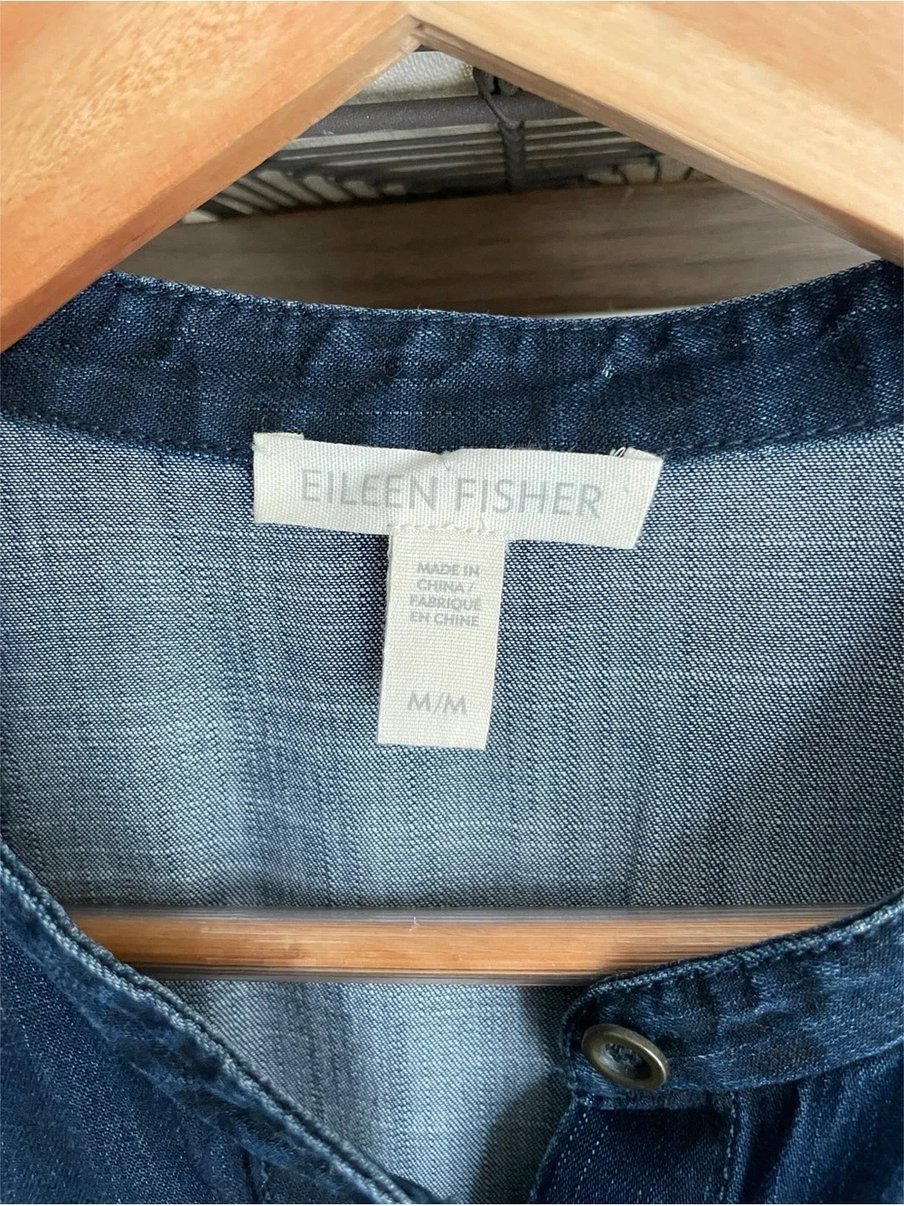 Eileen Fisher Sleeveless Button-Front Denim Tunic Dress, Size Medium - Picture 8 of 12